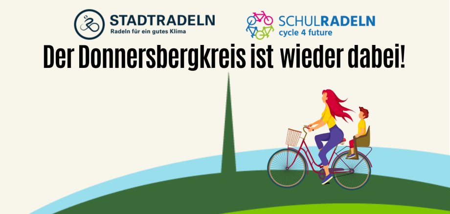 Eine Radfahrerin fährt durch das Logo des Landkreises