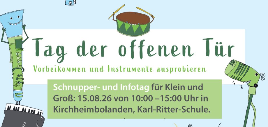 Veranstaltungsgrafik Tag der offenen Tür mit Infos, die auch im Fließext vermerkt sind