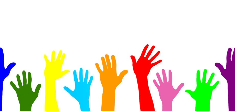 bunte Hände bunte gemalte Hände auf weißem Grund