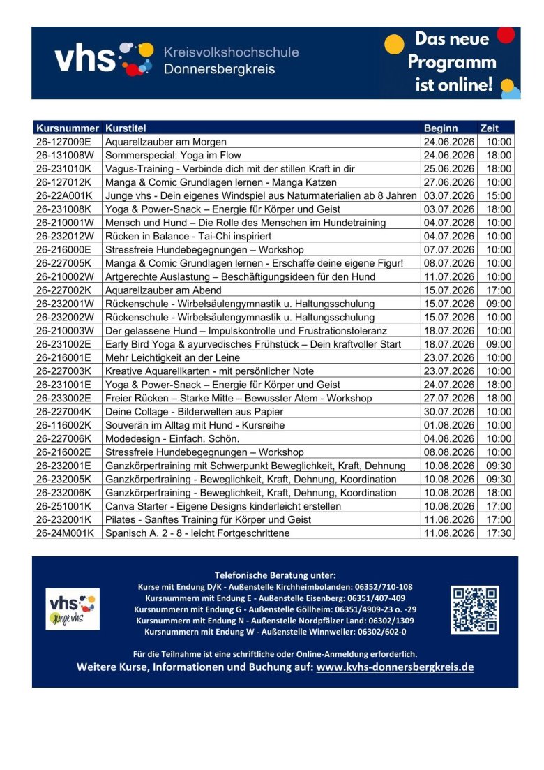 Programm der Kreisvolkshochschule Programm der Kreisvolkshochschule