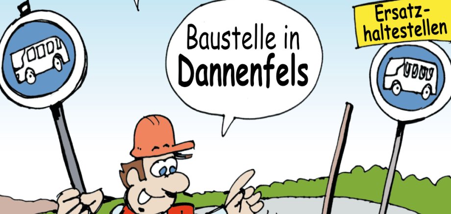 Ein Bauarbeiter informiert über Ersatzhaltestellen