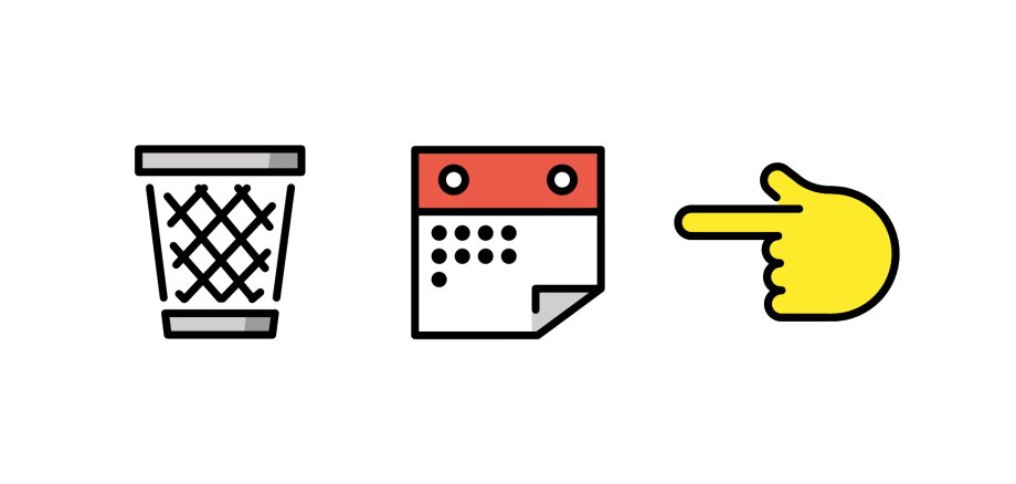 Emojis: Abfalleimer, Kalender und Hand
