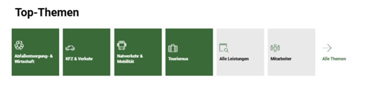 Schnelleinstieg über Themen auf der neuen Homepage Hier sieht man den Schnelleinstieg über Themen von der Startseite aus