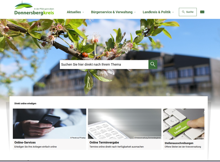 Zu sehen ist die Startseite der neu gestalteten Homepage